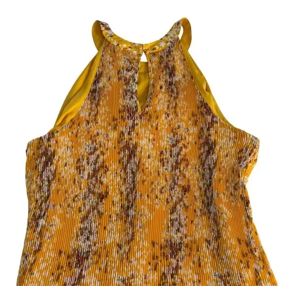 Maison d'Amelie Yellow Floral Pleated Drop Waist Dress Women’s Large Halter Neck - Picture 7 of 8